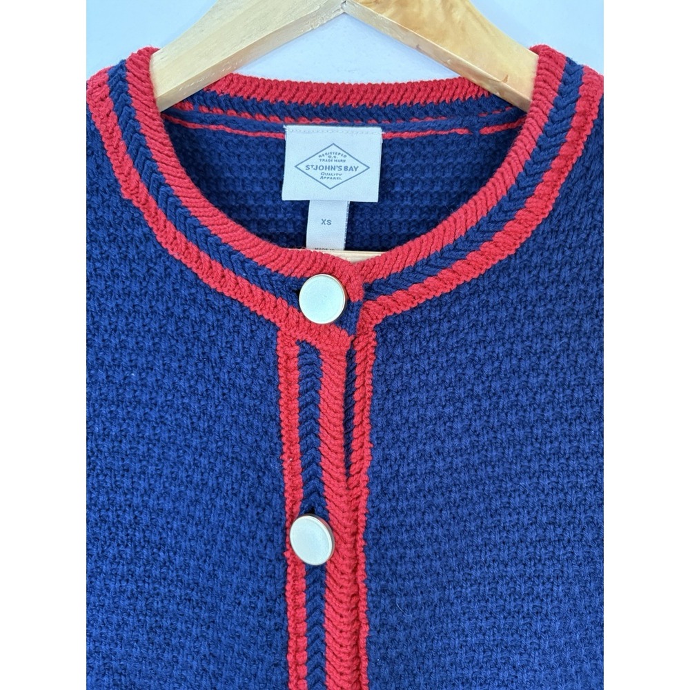 St. John's Bay Women's Sz XS Blue/Red Cardigan Crew Neck Long Sleeve Button Up - Picture 2 of 9
